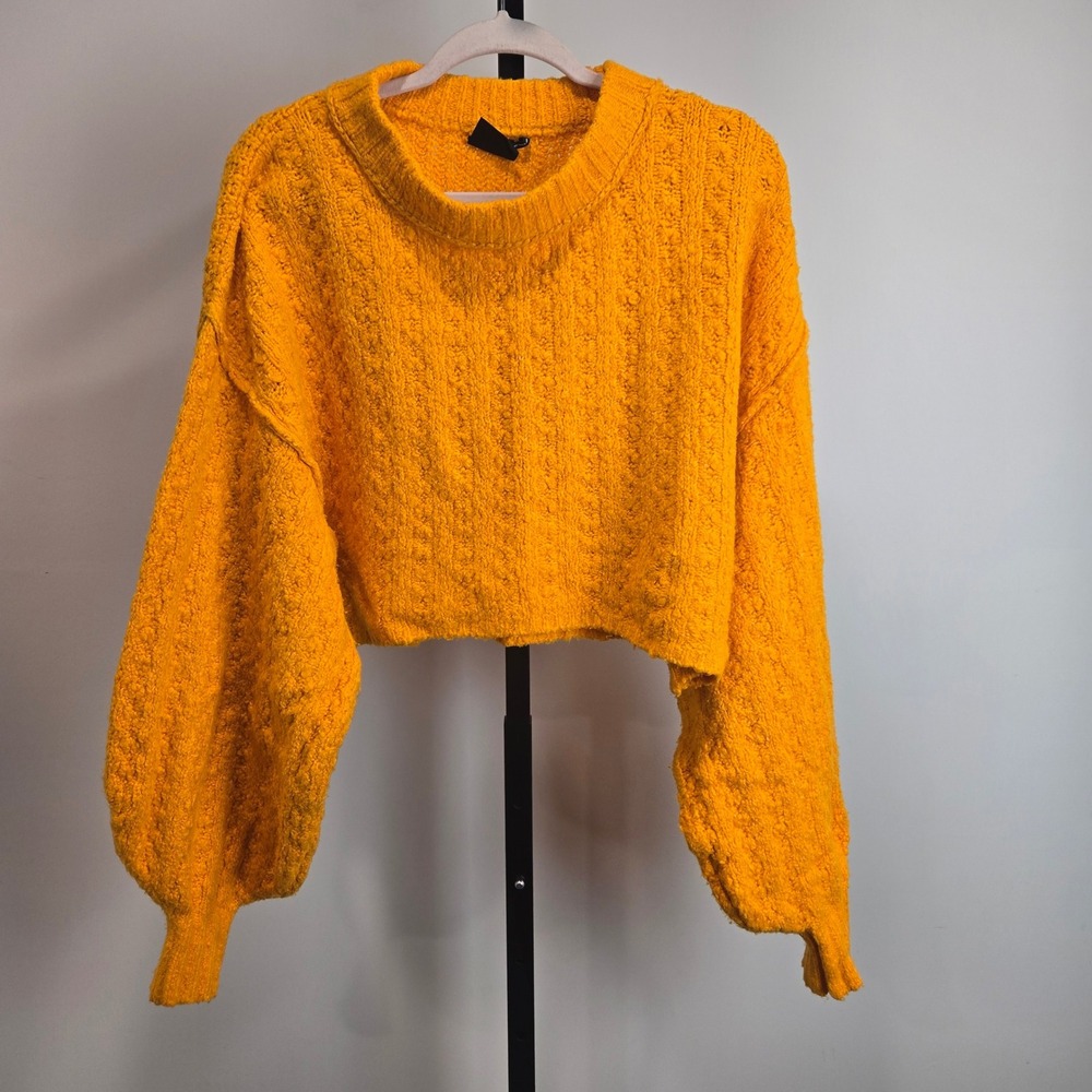 Out From Under Urban Outfitters Orange Cropped Popcorn Knit Sweater Boho S